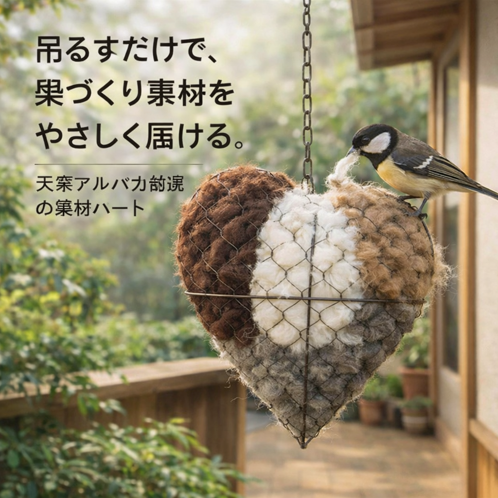 天然アルパカ繊維の巣材ハート（吊り下げタイプ）